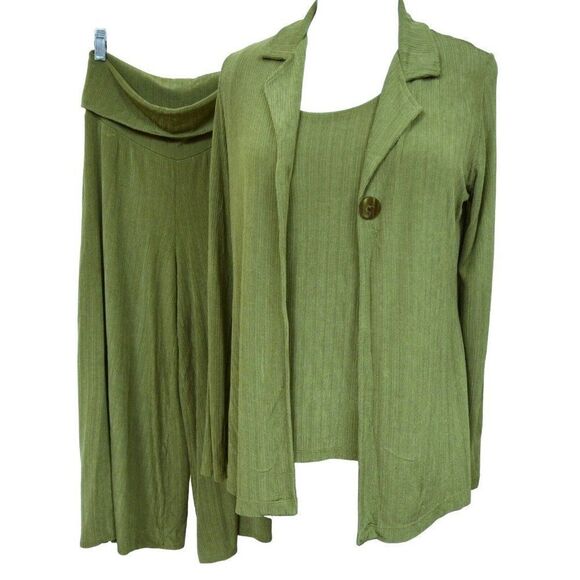 Citiknits Outfit Gaucho Pants Jacket & Tank Top Celery XS 3 pcs Travel Career - Picture 1 of 10